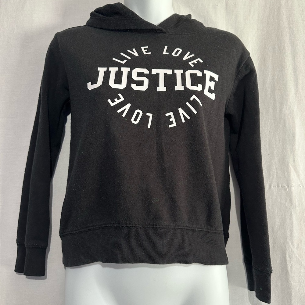 Justice “Live Love” Hoodie – Kids Medium – Black